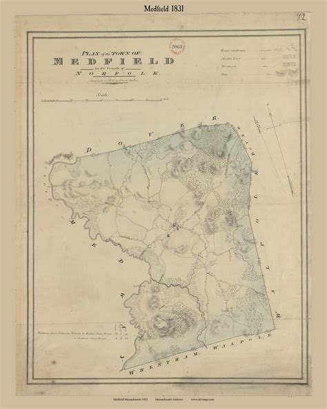 Medfield Massachusetts 1831 Old Town Map Reprint Roads House