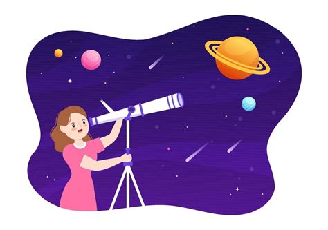 Ilustração De Desenhos Animados De Astronomia Com Pessoas Assistindo