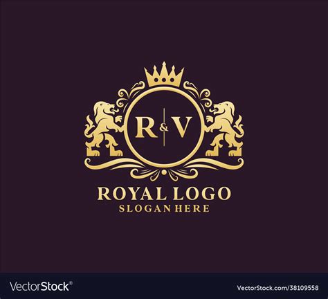 Initial Rv Letter Lion Royal Luxury Logo Template Vector Image