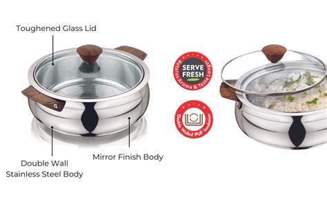 Vinod Stainless Steel Aroma Insulated Casserole With Glass Lid And Woode Vinod Stainless Steel