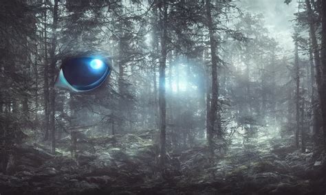 Glowing Sauron Eye At Finnish Forest Lake Futuristic Stable