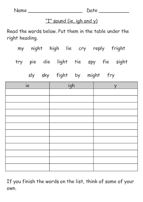 Y Ie Igh Words Lesson Plans And Worksheets Reviewed By Teachers