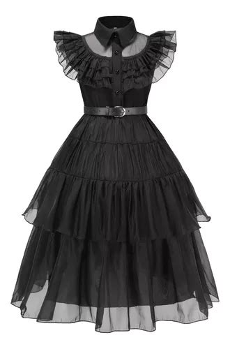 Vestido De Wednesday Merlina Addams Para Niñas Disfraz De Cosplay