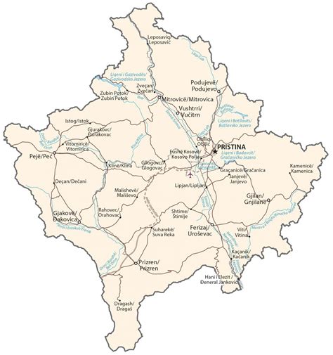 Kosovo Map - Cities and Roads - GIS Geography