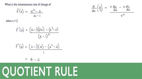 Instantaneous Rate Of Change Using The Quotient Rule Youtube