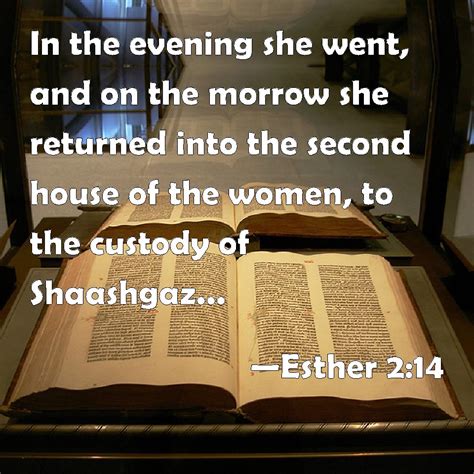 Esther 2:14 In the evening she went, and on the morrow she returned ...