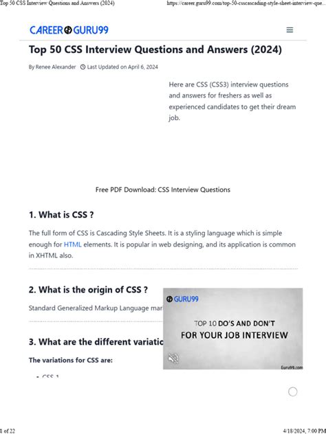 Top 50 Css Interview Questions And Answers 2024 Download Free Pdf