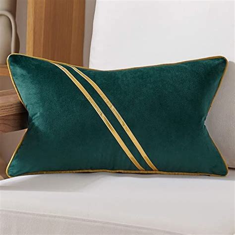 Avigers X Inch Teal Gold Leather Striped Lines Velvet Cushion