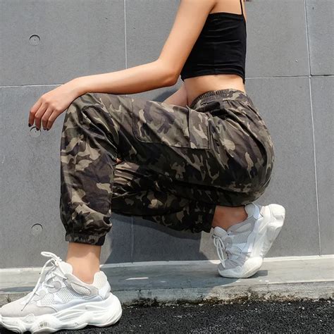 Suchcute Army Green Camo Pants Women Casual High Waist Trousers Female