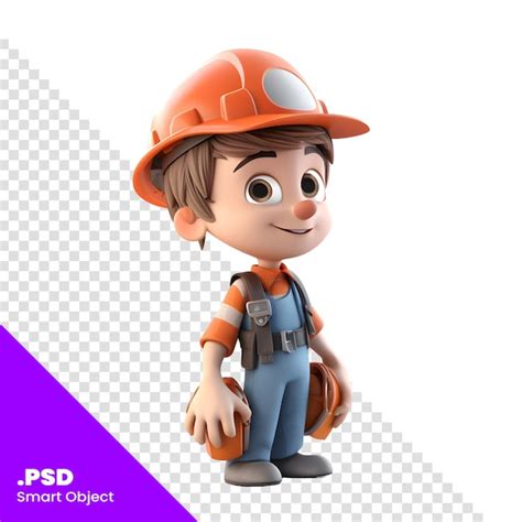 Rendu 3d D un Garçon Mignon Avec Un Modèle Psd De Casque Et D outils De