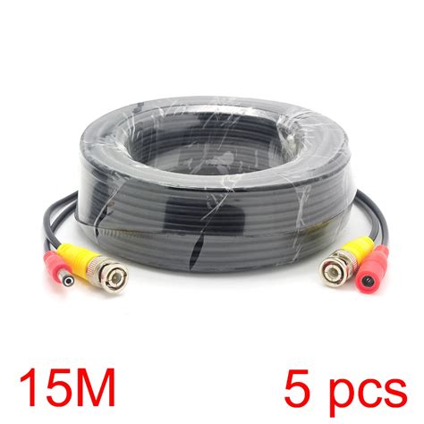 5x 15M 49FT BNC DC Connector Power Audio Video AV Wire Cable For CCTV