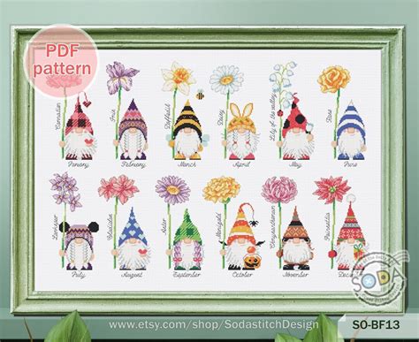 Cross Stitch Pattern Pdf Month Gnome Fairy Sprite Garden Modern Pdf