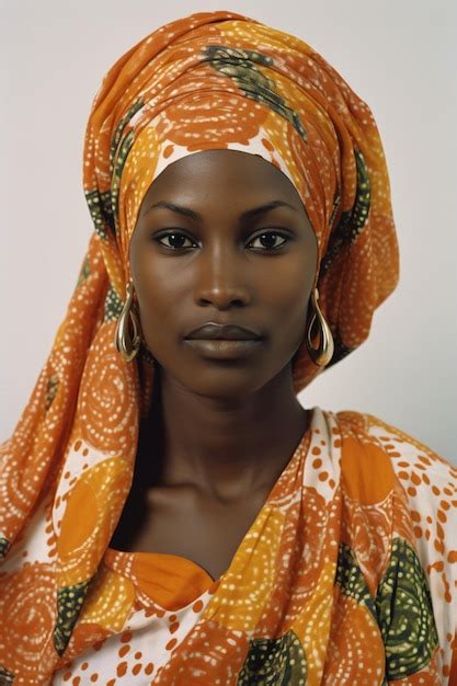 Premium Photo A Woman With A Bright Orange Head Scarf