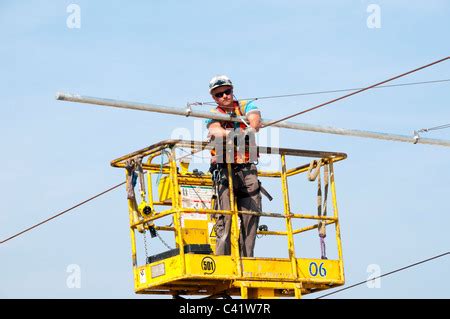 Installing The Overhead Power Line Equipment On The Manchester