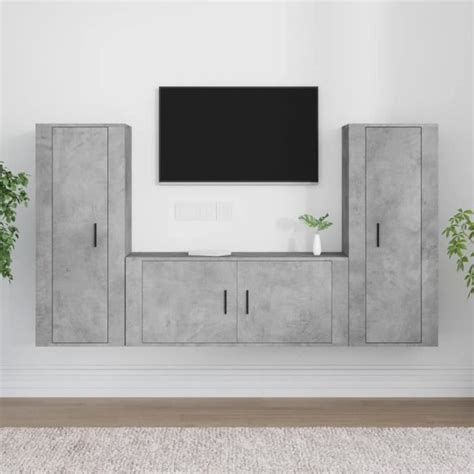 Ensemble De Meubles Tv Pcs Gris B Ton Bois D Ing Nierie Dioche