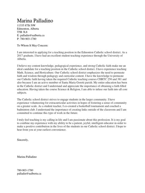 Catholic Cover Letter Pdf