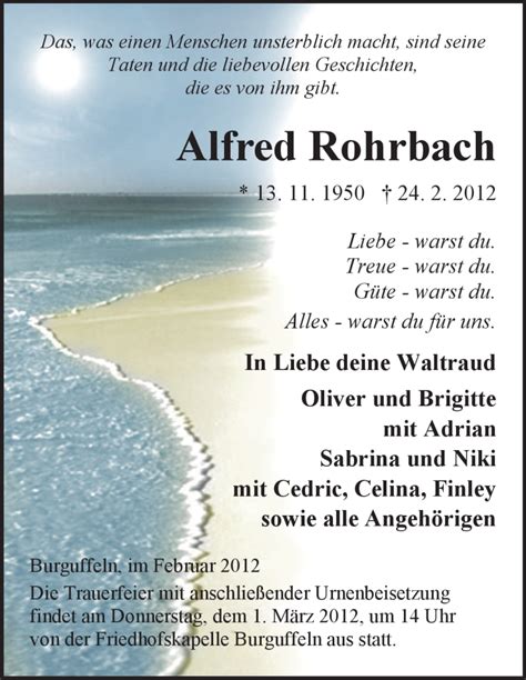 Traueranzeigen Von Alfred Rohrbach Trauer HNA De