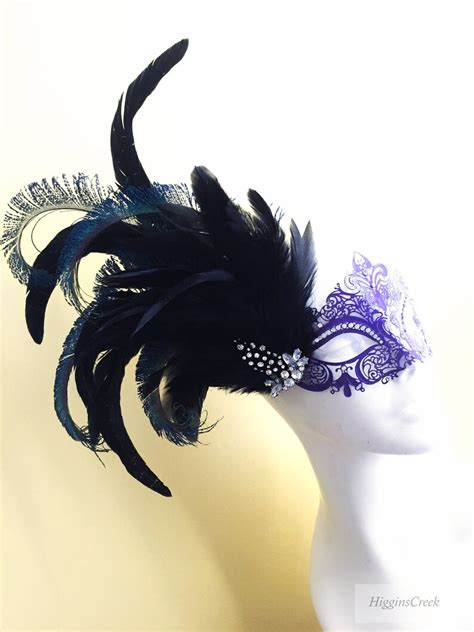 Purple Masquerade Mask Women Purple Feather Masquerade Ball Etsy