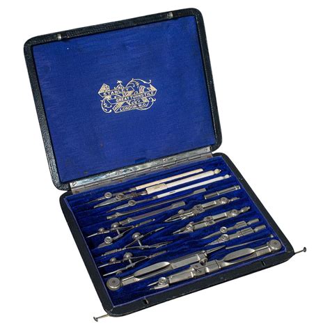 Antique Cased Draughtsmans Set English Architects Drawing Tools