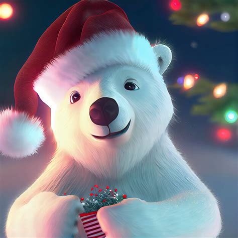 Premium Photo Cute Polar Bear With Santa Hat