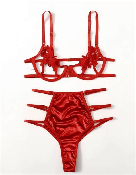 Velvet Cutout Underwire Lingerie Sexy Set Size L Etsy