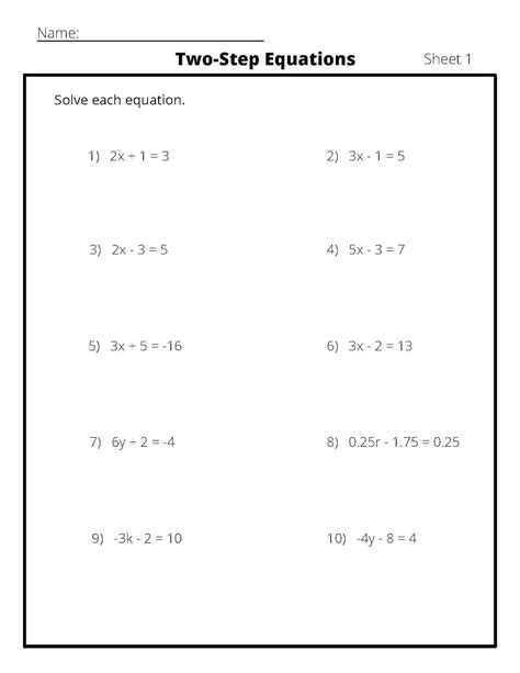 Practice Two Step Algebra Equations With Step By Step Solutions Etsy