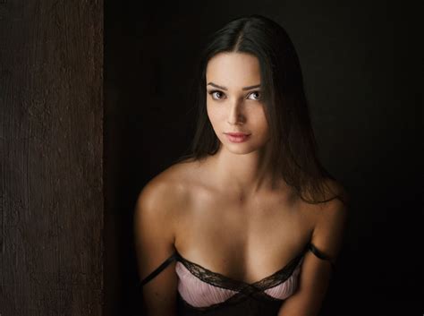 Women Maxim Maximov Bare Shoulders Cleavage Mariya Volokh Dark