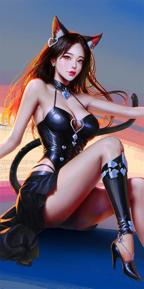 Wallpaper Cat Girl Women Digital Art Painting Illustration