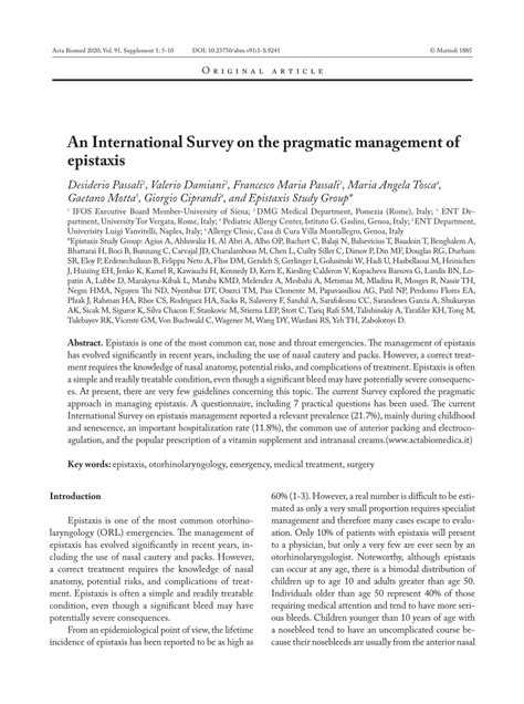 Pdf An International Survey On The Pragmatic Management Of Epistaxis