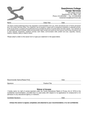 Fillable Online Swarthmore Recommendation Waiver Form Swarthmore