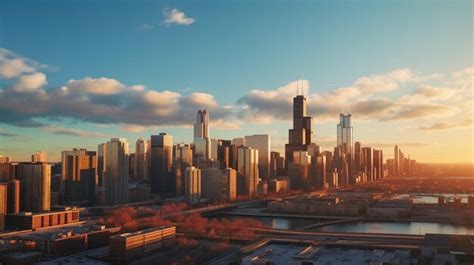 Premium AI Image | Chicago skyline at sunset