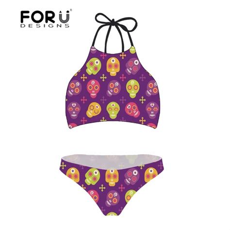 Forudesgins Swimwear Bikini Set Funny Skull Printing Swimsuit For Women