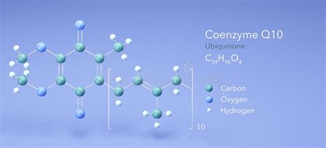 Coenzyme Q10, Molecular Structures, Ubiquinone, 3d Model, Structural Chemical Formula and Atoms ...