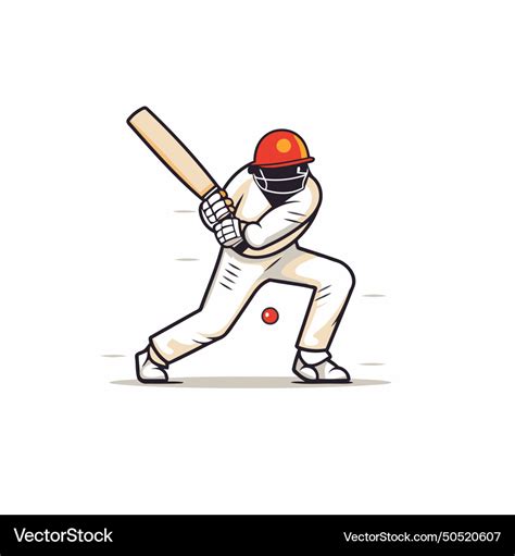 Cricket Player With Bat And Ball In Cartoon Style Vector Image