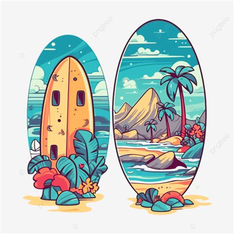 Beach Surfboard Vector Sticker Clipart Surfboard Design Illustrations