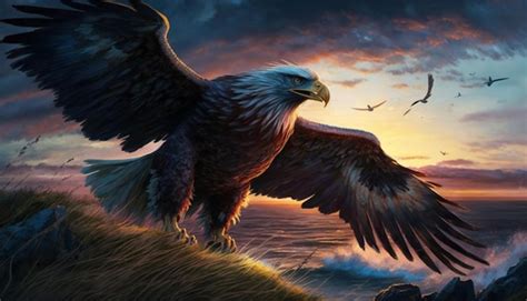 Premium Photo Eagle Flying At Sunset In Sea
