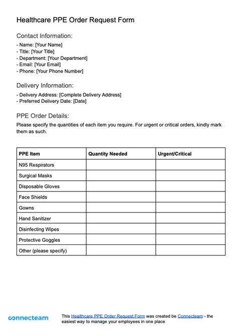 Healthcare Ppe Order Form Template Free Pdf Download