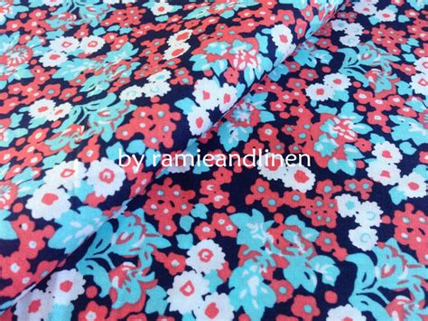 Cotton Fabric Vintage Style Floral Print on Dark Navy Cotton | Etsy