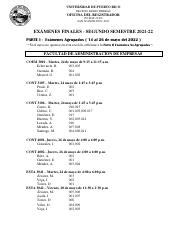 ITINERARIO EXA MENES FINALES SEGUNDO SEMESTRE 2021 22 Pdf UNIVERSIDAD