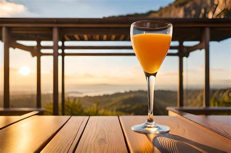 Un Vaso De Cerveza Se Sienta En Una Mesa Con Una Puesta De Sol De Fondo