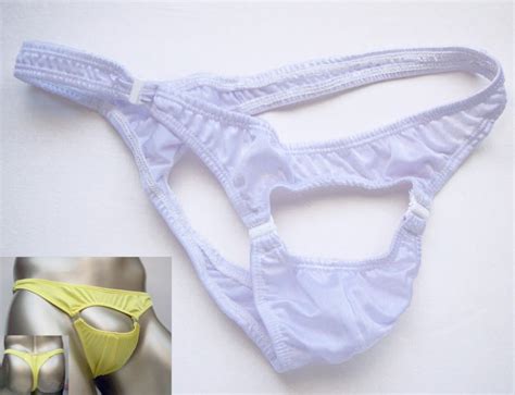 K Hot Sexy Men Thong Front Open W Clips White