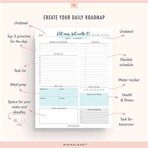 Minimalmart Daily Planner With 50 Undated 8 5 X 11 Tear Off Sheets