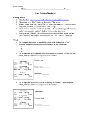 Fillable Online Using PhET Interactive Simulation Plate Tectonics On