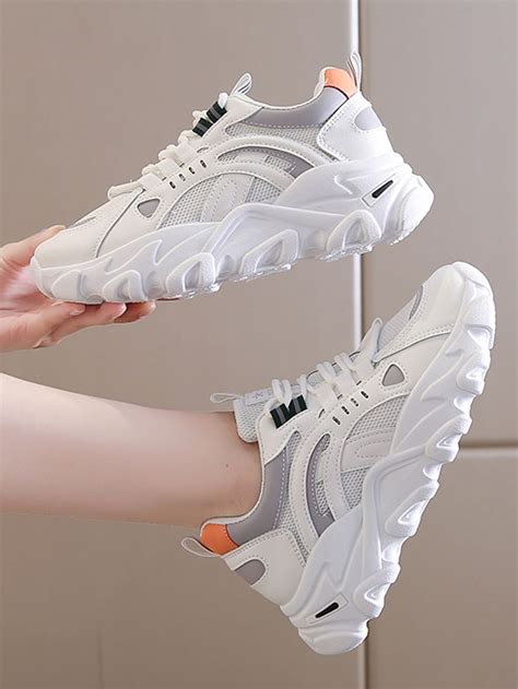 Colorblock Lace Up Front Chunky Sneakers