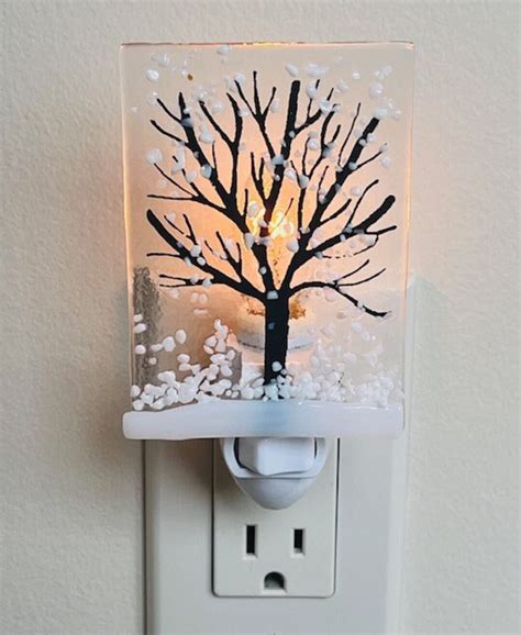 Winter Tree Fused Glass Night Light Bringing The Outdoors In Bedroom Bathroom Hallway Light