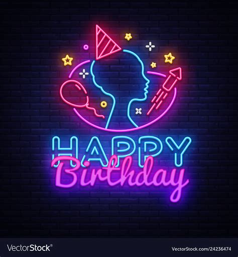 Happy Birthday Neon Sign Design Template Vector Image