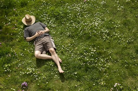 Man Lying In Grass Relaxing Stock Photo