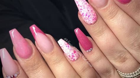 Pink And Girly Acrylic Nails Youtube