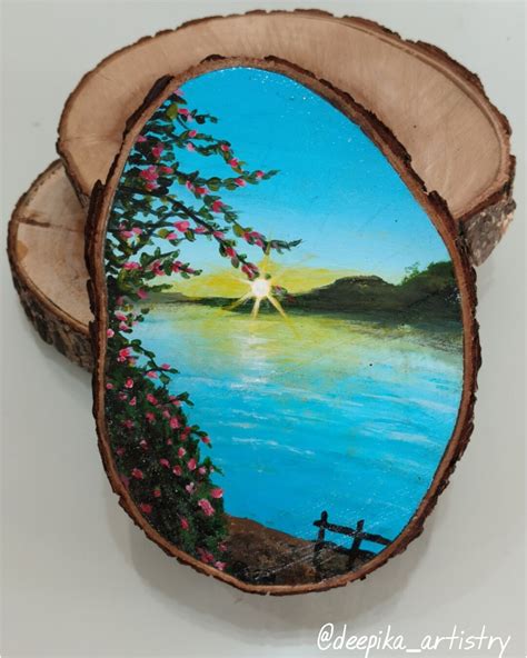 Wood Log Painting Handpainted Etsy