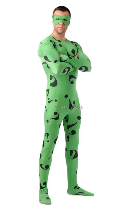 Riddler Jim Carrey Superhero Zentai Suit Cosplay Full Body Suits Halloween Costumes Lycra